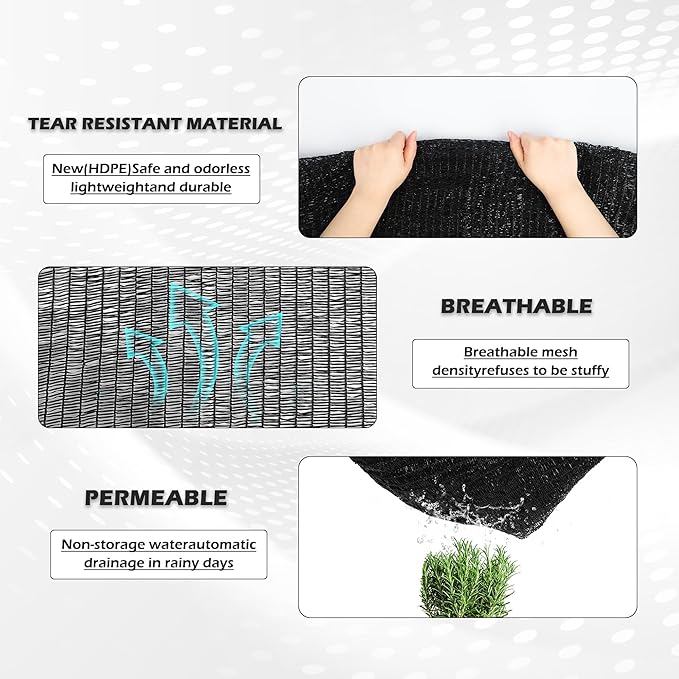 Garden expert 50% Sun Shade Cloth 5x10ft Mesh Tarp with Grommets for Plant Cover Patio Canopy Garden Pergola Greenhouse Car Barn Kennel Black