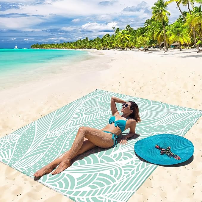 Beach Blanket Waterproof Sandproof Extra Large Beach Mat 79" X 83"/120"x108"for 1-8 Adults Quick Drying Durable Outdoor Picnic Mat for Beach Travel Camping Hiking