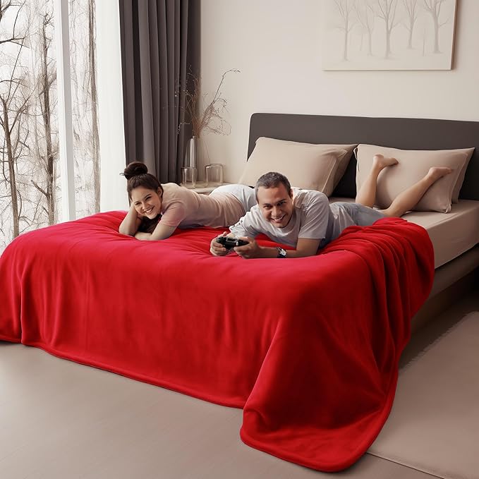 Queen Size Waterproof Blanket for Bed - Stain Proof, Water Proof and Spill-Proof Design, Double-Sided Reversible Flannel Splash Blanket (Passion Red & Midnight Black, 80x90)