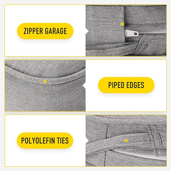 SUNROX Gel Memory Foam Chair Cushions, FadeShield Water-, Stain-Resistant Durable Reversible Seat Cushion Pads with Ties for Indoor/Outdoor Kitchen Dining Office, 17"x16", Set of 4, Heather Grey