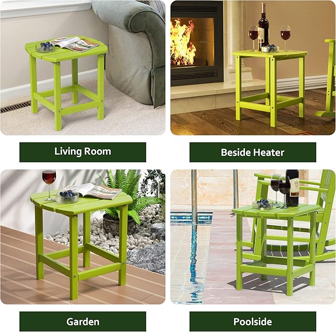 TORVA Patio Adirondack Side Table, Outdoor End Tables All-Weather Resistant HDPE Humidity-Proof Long Time Use for Deck, Lawn,Garden, Porch, Backyard End Table(Lemon Green Color-1 Tier)