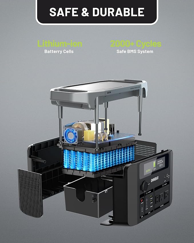 Portable Power Station 600W, 655Wh/182,000mAh Solar Generator with 100W USB-C Output & 120V Pure Sine Wave AC Outlets, Backup Lithium Battery for Outdoors Camping RV Travel Hunting Home Emergency