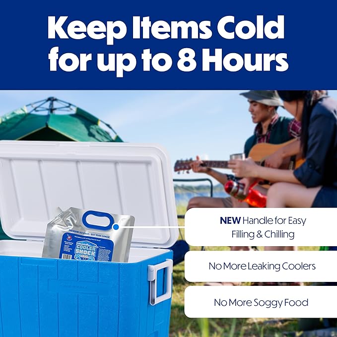 Cooler Shock Reusable Ice Packs for Cooler - Long Lasting Cold Freezer Packs for Coolers and Lunch Boxes - Cooler Ice Packs for Camping Gear, Fishing, Road Trips, Beach Must Haves