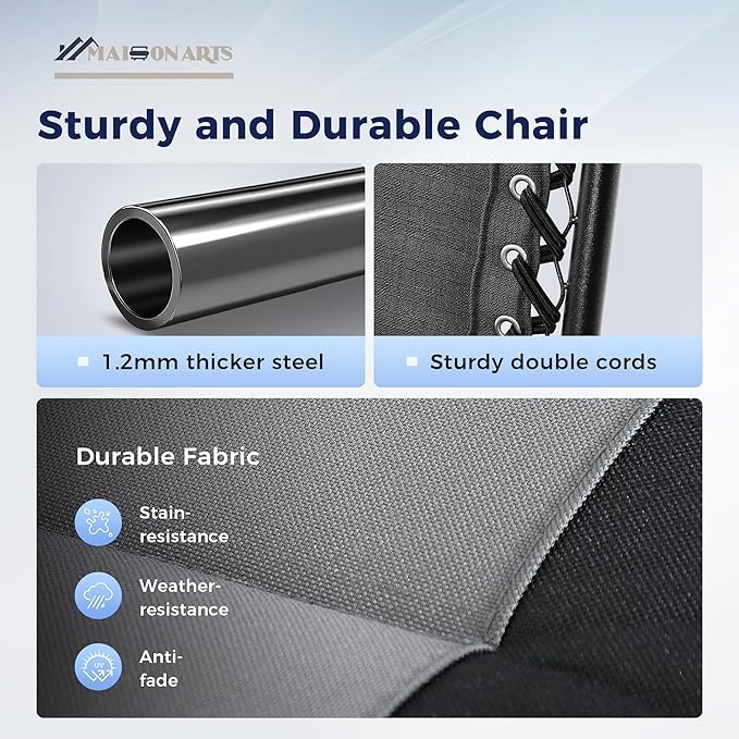 MAISON ARTS Padded Zero Gravity Lawn Chairs Set of 2 Foldable Recliner Anti Gravity Lounge Chairs w/Pillow & Cup Holder Outdoor Camp Chairs for Poolside Backyard Beach Support 350LBS Grey