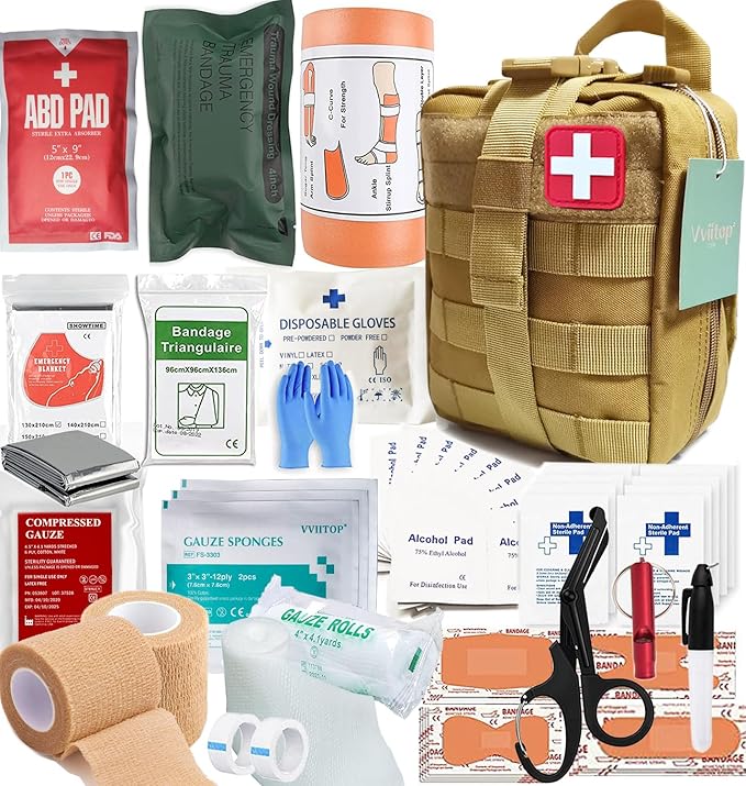 IFAK Kit Trauma Kit Military Medical First Aid Kits Bleeding Contral Emergency Survival Bug Out Bag for Camping Gear Supplies Hiking (Tan)