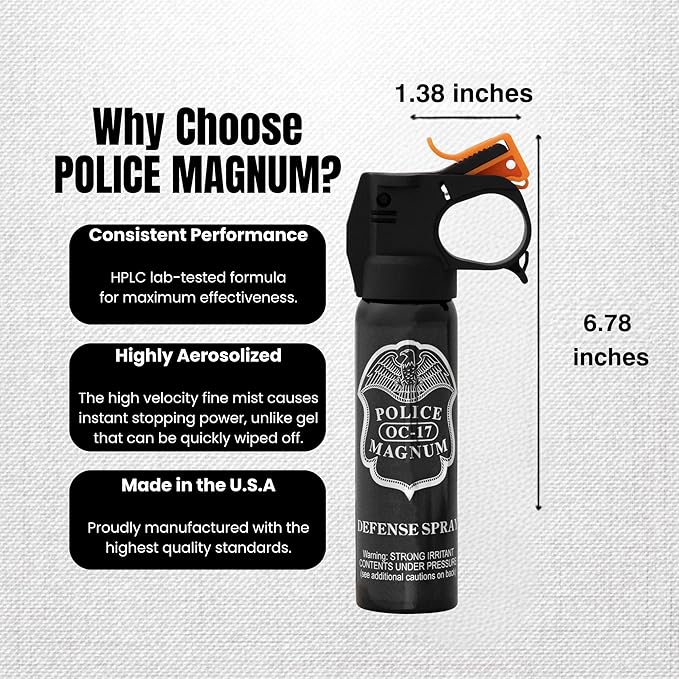 Police Magnum Self Defense Pepper Spray Fogger - Maximum Heat Strength Security & Protection - Portable Non-Lethal Tactical Gear - Made in The USA - 2 Pack 4oz FM