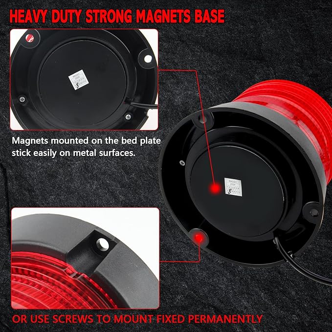 60 LED Strobe Light, 12-24V Warning Emergency Magnetic Beacon Lights for Trucks, Construction Vehicles, UTV ATV, Firefighter, Ambulance and Snow Plow (Red)