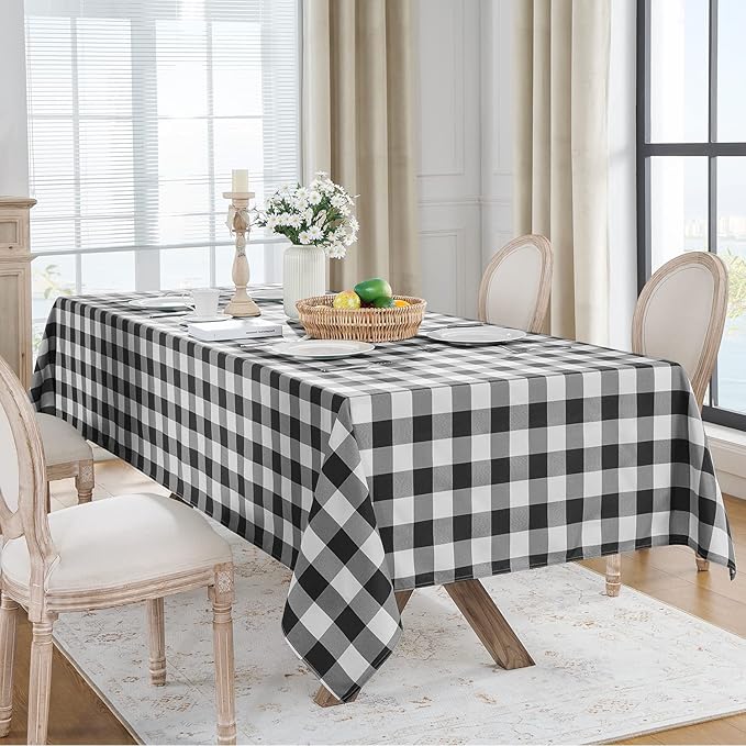 Softalker Gingham Checkered Rectangle Tablecloth - Waterproof Buffalo Plaid Table Cloth Stain Resistant Washable Table Cover for Picnic/Camping/Outdoor - Black and White, 60 x 120 Inch
