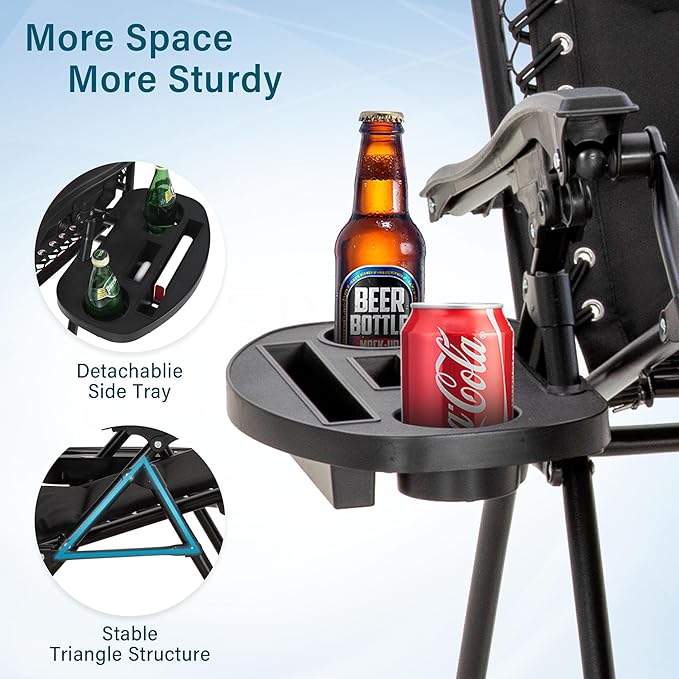 MFSTUDIO Padded Zero Gravity Chair Set of 2, Folding Patio Lounge Recliner with Adjustable Pillows & Cup Holder for Poolside Backyard, Support 400lbs(Grey)