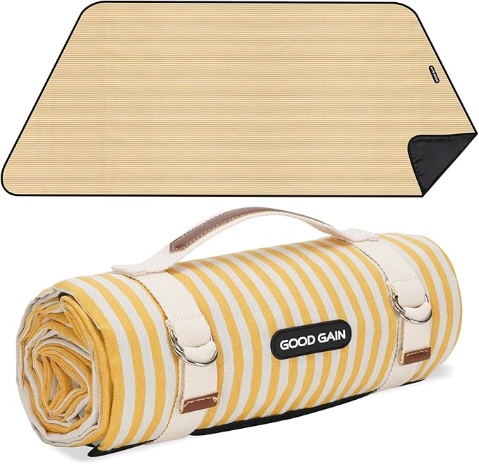 Picnic Outdoor Blankets Waterproof Extra Large - Beach Mat Sand Free Foldable with Carry Strap | Portable Camping Blanket | Park Blanket for Grass Park, Hiking, Travel, Concerts, Indoor (Yellow)