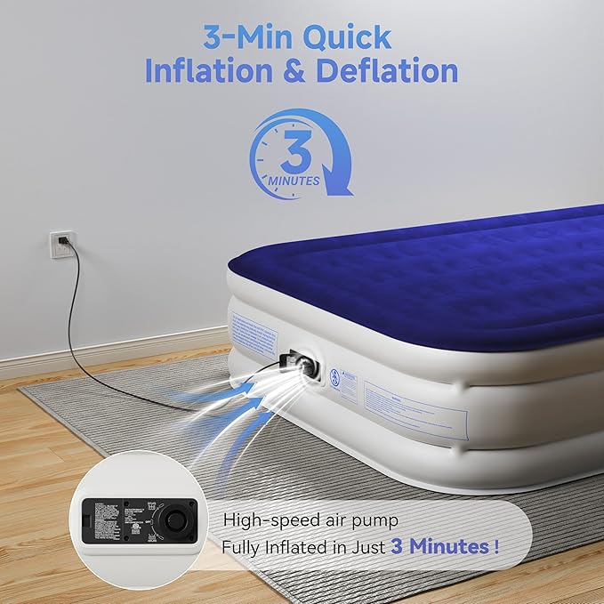 Air Mattress Full with Built-in Pump 18", Comfortable Self-Inflating Air Mattress with High-Speed Pump, Durable Blow Up Mattress Full with Storage Bag for Guests, Camping, Travel