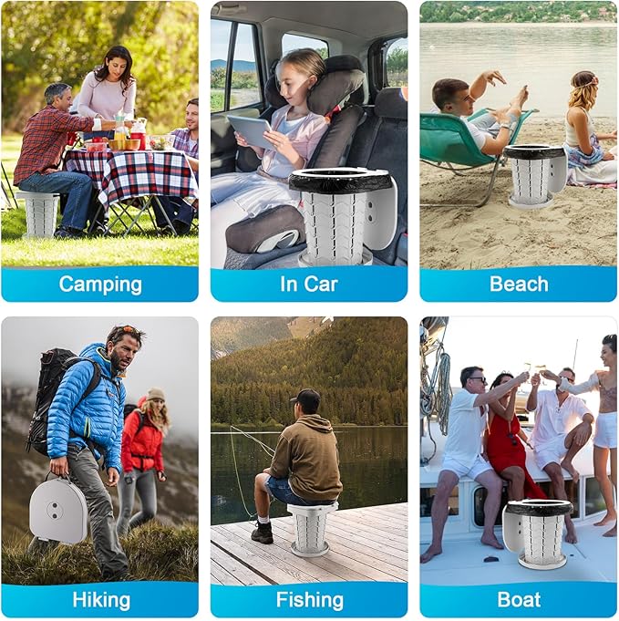 imodomio Retractable Portable Toilet Camping Toilet - Adjustable Height Camp Toilet Portable Potty for Camping, Car, Travel, Boat, Beach, Tent and Emergency Use