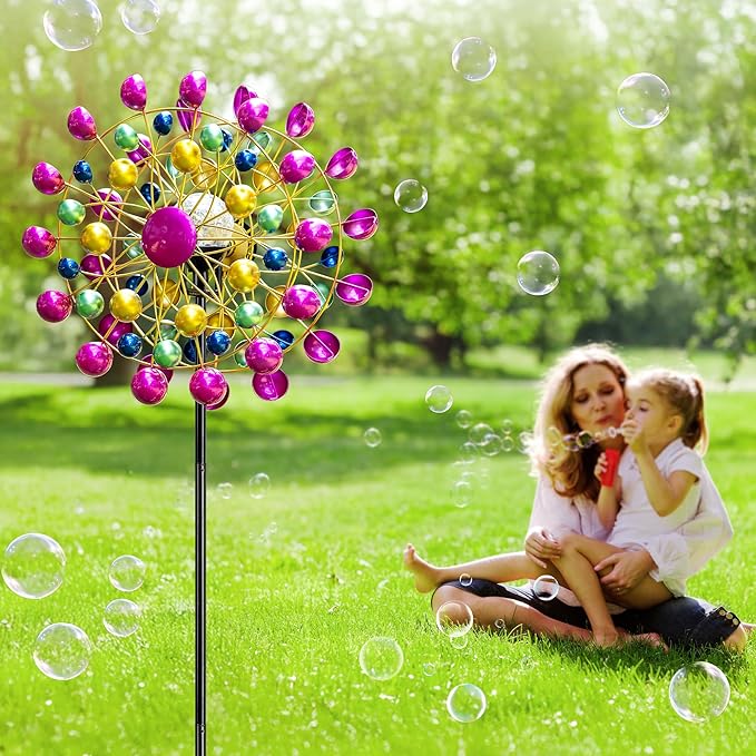 Large Wind Spinners Outdoor Solar Garden Decor Light - Unique Ferris Wheel Shaped Colorful Windmill, Durable Waterproof Design for Garden, Lawn, Patio