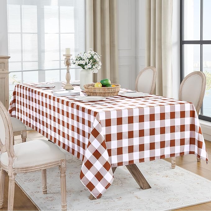 Softalker Gingham Checkered Rectangle Tablecloth - Waterproof Buffalo Plaid Table Cloth Stain Resistant Washable Table Cover for Picnic/Camping/Outdoor - Rust and White, 54 x 78 Inch