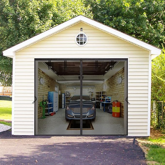1 Car Garage Door Screen Kit 10x8ft - Retractable Magnetic Mesh Screen Door with Fiberglass Mesh, Blocks Bugs & Provides Privacy - Ideal for 10x8 FT Workshop, Gym, Game Room, Porch or Patio