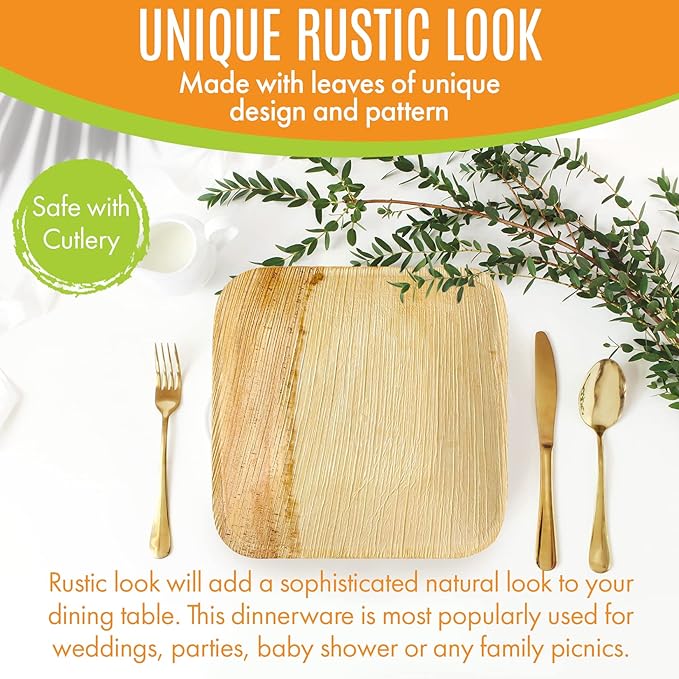 Raj Palm Leaf Bulk Plates like Bamboo plates Disposable, Decorative Compostable Tableware for wedding, Lunch, Dinner, Birthday, Camping, Outdoor BBQ (6" 200 Pack(6 Cases I 1200 Pack))