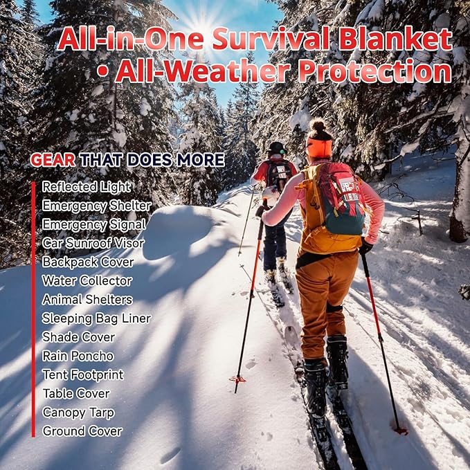 SecuCaptain Survival Emergency Thermal Blankets: 50 Pack Extra Large 84” x63” Space Mylar Blanket Kit for Outdoor Cold Winter Camping Hiking Car Bug Out Bag or First Aid