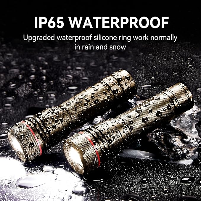 WdtPro Rechargeable Flashlights High Lumens, 1 Pack 10H Long Lasting Super Bright EDC Flashlights, LED Mini Tactical Flash Lights for Camping Emergency, Drop & Water Resistant Brown(Battery Included)