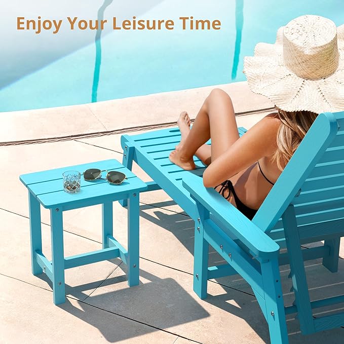 LUE BONA Outdoor Side Table, HDPS Small Outdoor Adirondack Side Tables, Outside End Table for Patio, Porch, Deck, Pool, Weather Resistant/Easy Maintenance, Sky Blue