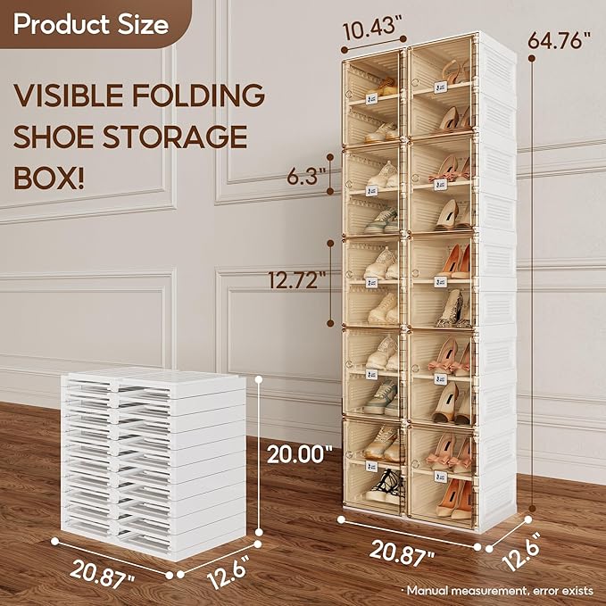ANTBOX Shoe Organizer Storage Box, Portable Folding Shoe Rack For Closet With Magnetic Clear Door,Large Sneaker Cabinet Bins Sturdy Easy Assembly 10 Layers-20 Grids