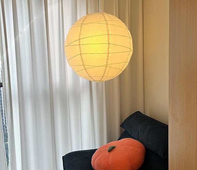 (19.69'') Spheroidal Large Round Paper Lantern Lamp，White Irregular Hanging Lanterns Shades，Japanese Lantern Vintage Rice Paper Pendant Lamp Shades
