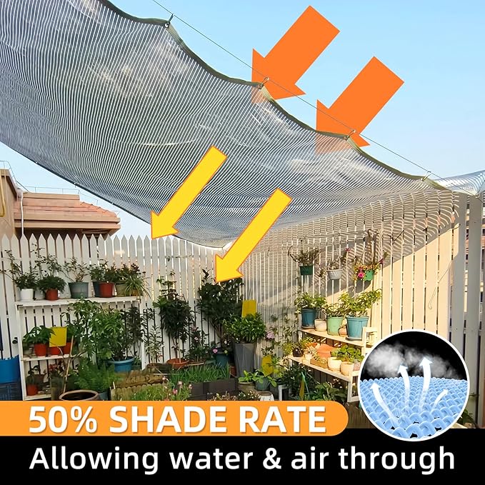 50% Shade Cloth, 10x20FT Sun Shade Cover Net Mesh Tarp with Grommets for Greenhouse, Plant, Garden, Patio, Pergola, Sun Shade Canopy Black