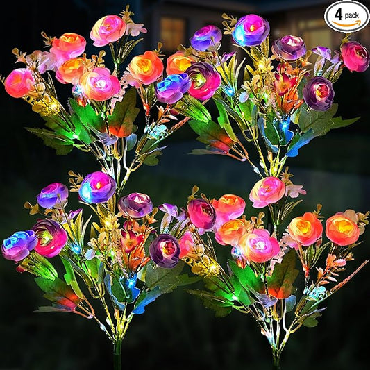 4 Pack Solar Garden Lights Outdoor, LED Colorful Waterproof Solar Powered Hydrangea Flowers Landscape Lights for Patio, Outside Yard, Pathway Decorative, Décor, Two Lightning Modes