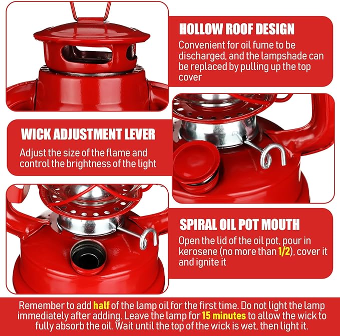 2 Pcs Hurricane Lantern 10 Inch Original Oil Burning Lantern Vintage Hanging Oil Lamp Outdoor Indoor Decorative Kerosene Fuel Lanterns for Camping Home Patio(Red)