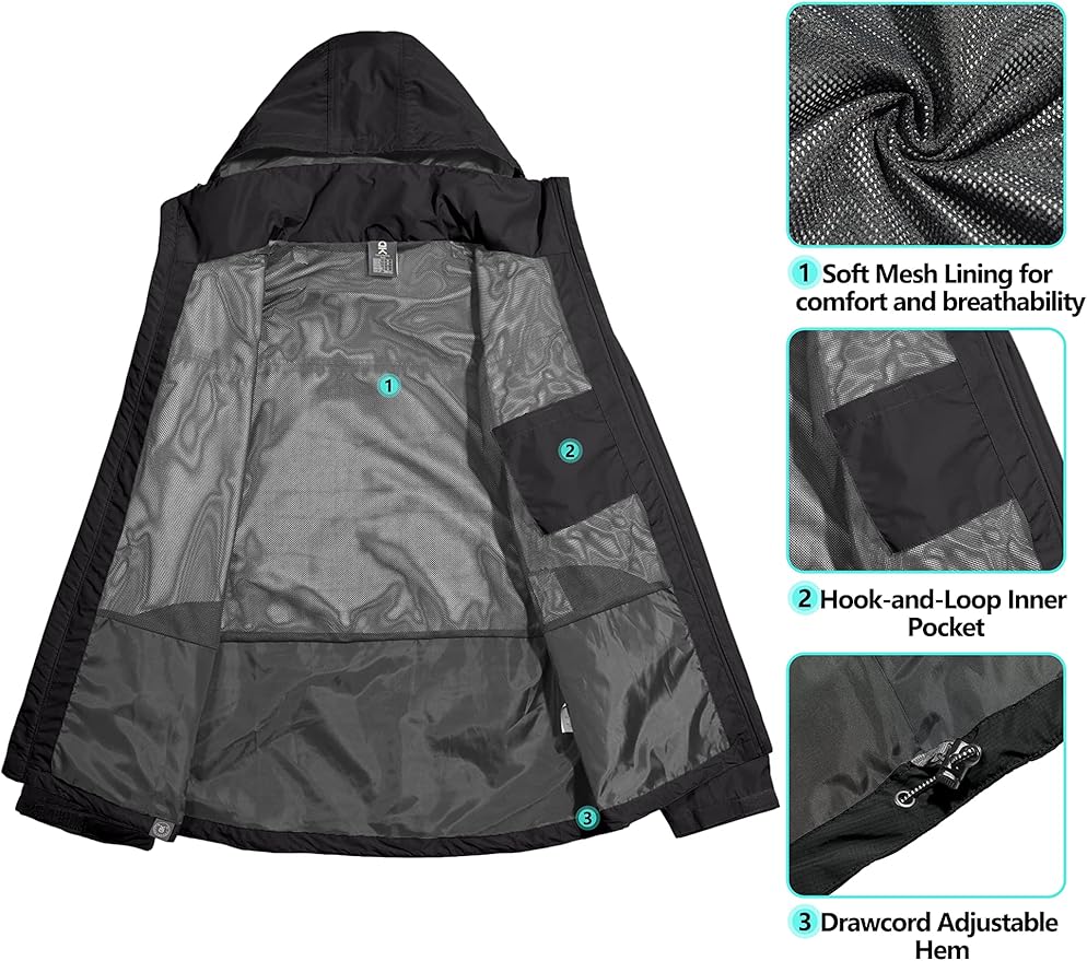 Little Donkey Andy Men's Waterproof Rain Jacket Outdoor Lightweight Hooded Raincoat for Hiking Golf Travel Fishing