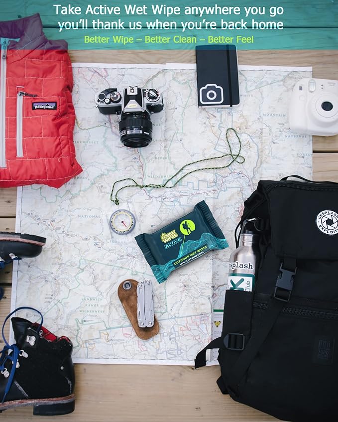 Combat Wipes ACTIVE Outdoor Wet Wipes - Extra Thick Camping Gear, Biodegradable, Body & Hand Cleansing/Refreshing Cloths for Backpacking & Gym w/Natural Aloe & Vitamin E (8 pack, 200 Wipes)…