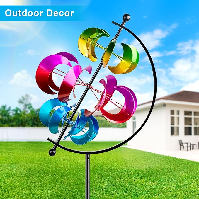 62.9" Large Wind Spinner Outdoor Decor, Garden Art with Metal Stake, Resistant for Yard, Patio and Lawn