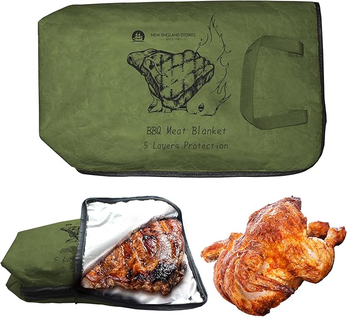 BBQ Blanket for Resting Meat, 5-Layer Insulated Meat Resting Bag for Moisture Retention and Perfect BBQ, Wide Mouth with Handle Design for Briskets, Pork Shoulders, Steaks (Gray Green, 21 Inch)