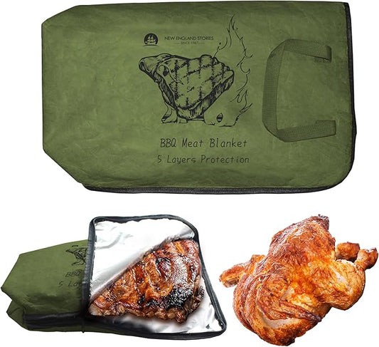BBQ Blanket for Resting Meat, 5-Layer Insulated Meat Resting Bag for Moisture Retention and Perfect BBQ, Wide Mouth with Handle Design for Briskets, Pork Shoulders, Steaks (Gray Green, 21 Inch)