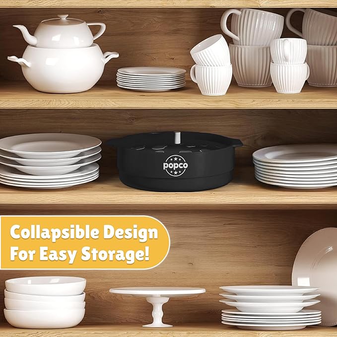 Popco Silicone Popcorn Maker - Microwave Popcorn Popper with Handles - Collapsible Bowl, Heat-Resistant, Easy to Clean, Ideal for Family Movie Nights, 15-Cup Capacity - Black