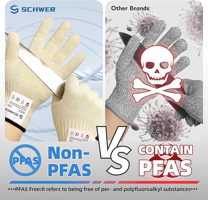 Schwer SlicePro Ultra-Durable ANSI A9 Cut Resistant Gloves PR1501, 10X Reinforced Food Grade Cutting Glove, Mandoline Gloves for Kitchen Meat Cutting, Oyster Shucking, Fish Fillet Processing, S