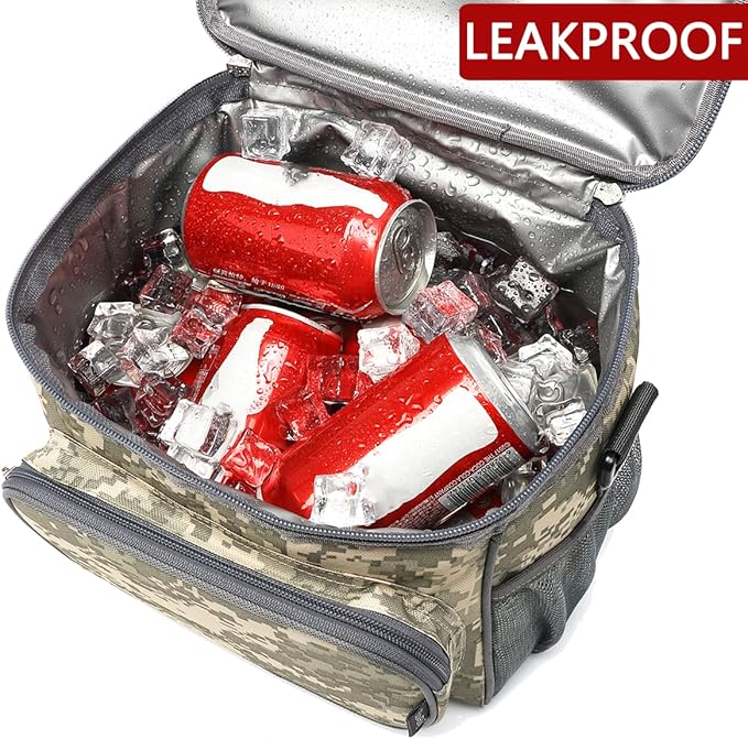 FlowFly Insulated Reusable Lunch Bag Adult Large Lunch Box for Women and Men with Adjustable Shoulder Strap,Front Zipper Pocket and Dual Large Mesh Side Pockets,DigitalCamo