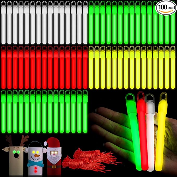 Lewtemi 4" or 6" 100 Pack Bright Glow Sticks Bulk, Glow in The Dark Party Supplies Birthday and Holidays Party Favors