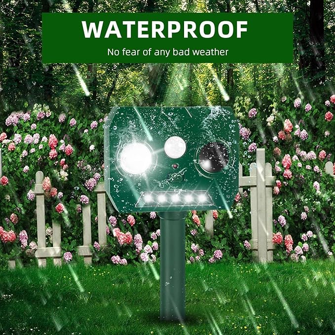 Ultrasonic Deer Repellent Devices Squirrel Raccoon Rabbit Cat Repellent Outdoor, Waterproof Solar Animal Repellent Sonic Fortress Pro with Motion Sensor Deterrent Light for Dog Skunk Rodent Possum (4)