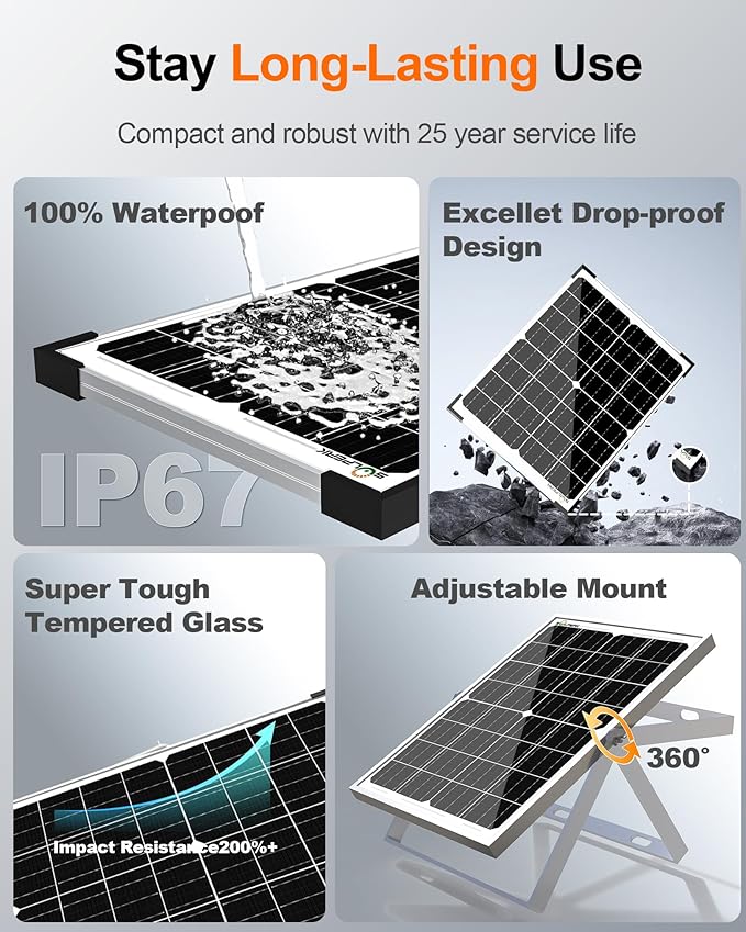SOLPERK 12V 50W Solar Battery Charger, 2pcs 25W Solar Battery Maintainer+Waterproof 8A Controller+Adjustable Mounts for RV, Car, Boat, Marine, Etc