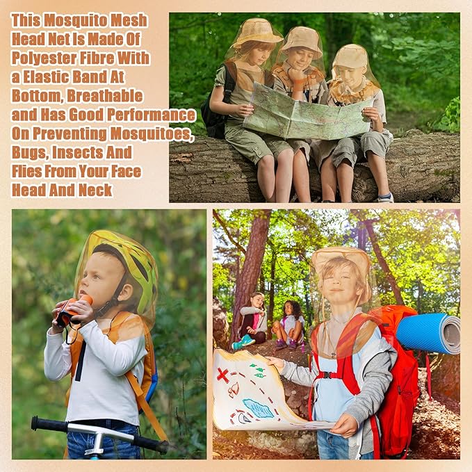 HESTYA 4 Pack Mosquito Head Net Face Mesh Protecting Net for Outdoor Hiking Camping Climbing Mosquito Fly Insects Preventing(Khaki)