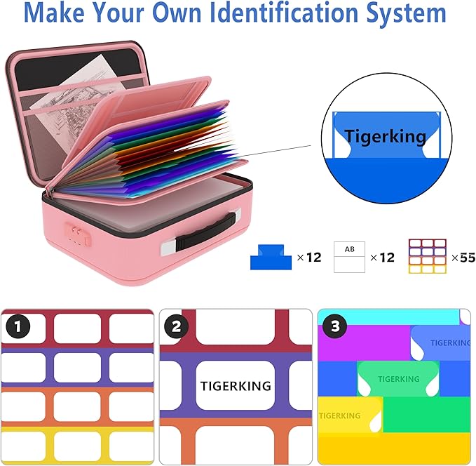 TIGERKING Fireproof Document Box Hard Case with Water-Resistant Zipper, Fireproof File Box with Lock, Document Safe Boxs for Important Documents, Certificates - Pink File Organizer