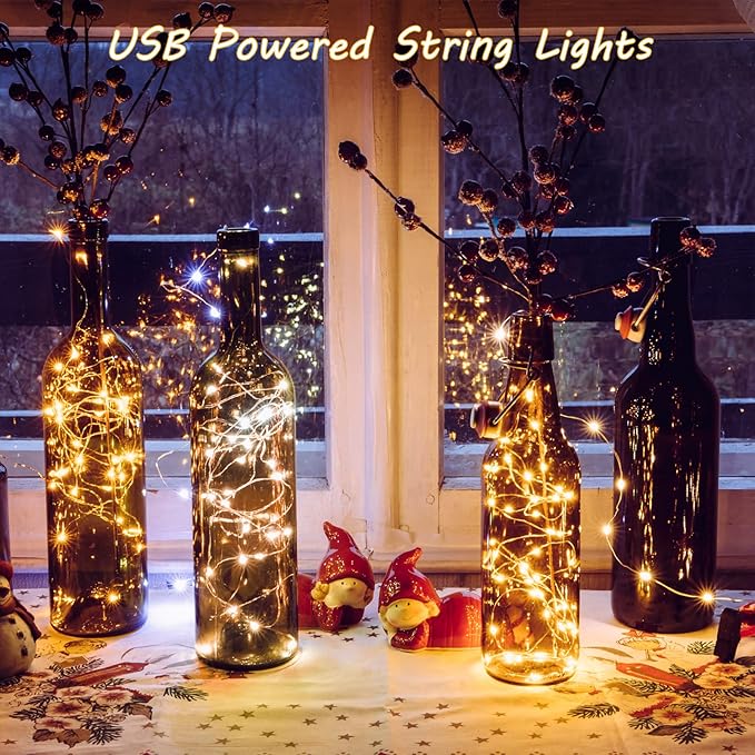 Macarrie 6 Pcs USB String Lights 33 ft 100 LED Fairy Lights Powered String for Christmas Indoor Outdoor Wedding Party Tree Home Festival Garden Decoration (Warm White)