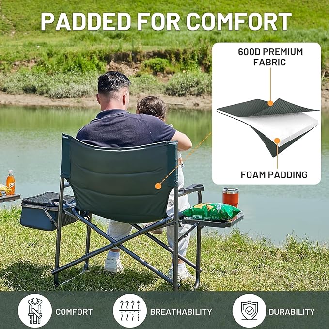 TIMBER RIDGE XXL Oversized Directors Chair 600lbs - Heavy Duty Camping Chair with Cooler Bag & Table, Portable Folding Chair with Wide Seat for Tailgating, Patio, Outdoor - Grey (2 Pack)