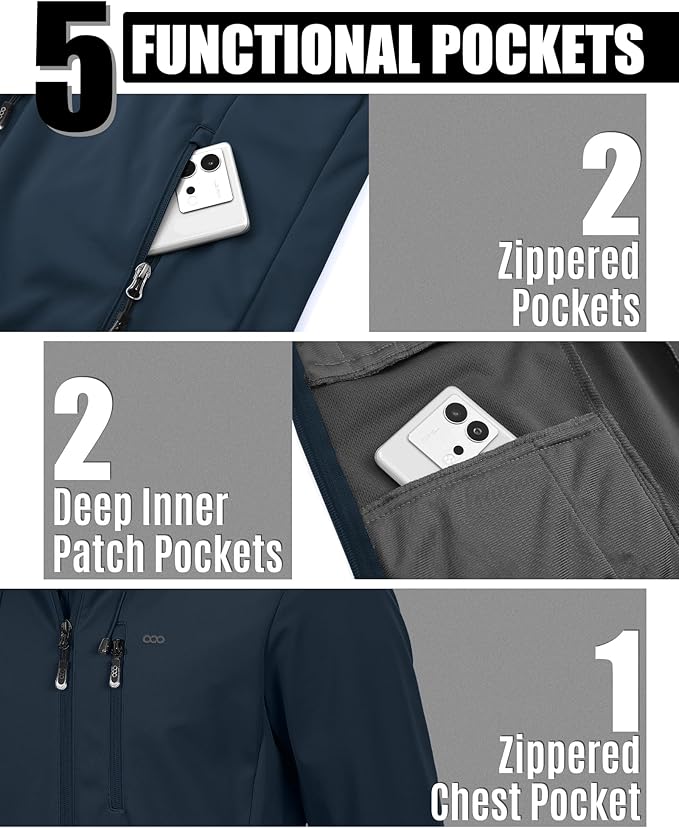 33,000ft Men's Softshell Jacket with Hood Waterproof Windbreaker Lightweight Rain Shell Jacket for Outdoor Hiking Travel