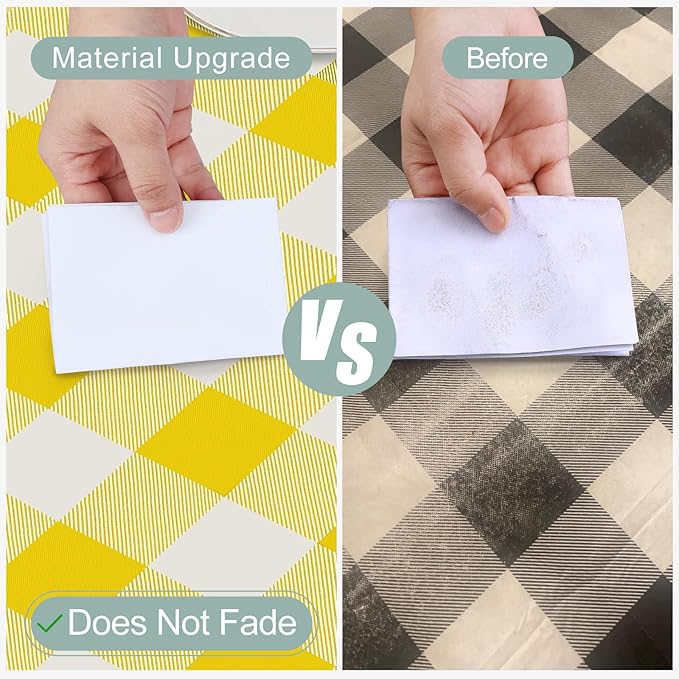 misaya Square Waterproof Vinyl Table Cloth, Buffalo Flannel Backed Tablecloth, Wipeable Plastic Table Cover for Dinner, Kitchen, Outdoor (54" x 54", Yellow and White)