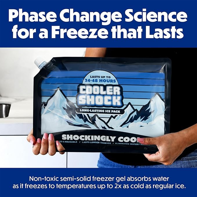 Cooler Shock Reusable Ice Packs for Cooler - Long Lasting Cold Freezer Packs for Coolers and Lunch Boxes - Cooler Ice Packs for Camping Gear, Fishing, Road Trips, Beach Must Haves