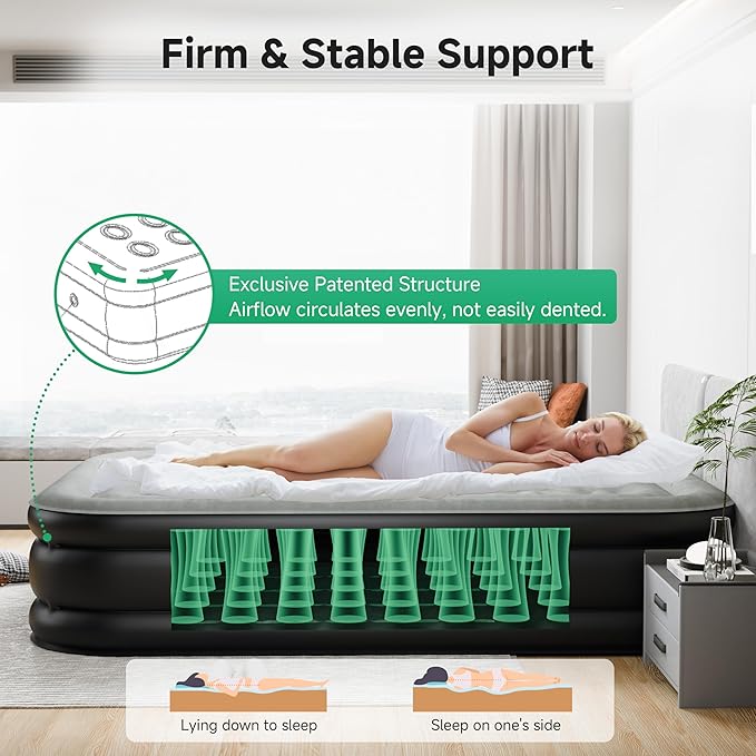 Air Mattress Queen with Built-in Pump 18", Comfortable Self-Inflating Air Mattress with High-Speed Pump, Durable Blow Up Mattress Queen with Storage Bag for Guests, Camping, Travel