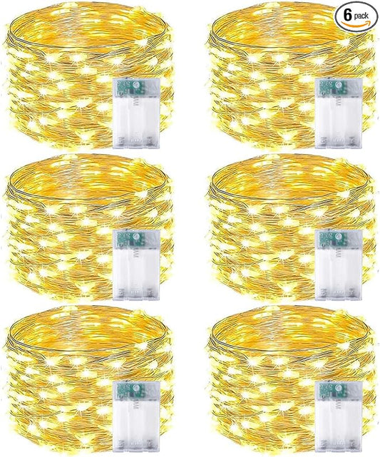 6-Pack Fairy Lights Battery Operated with Timer, Waterproof 16FT 50 LED String Lights Indoor Outdoor, Cuttable Starry Fairy Lights for Christmas Home Bedroom Wedding DIY Centerpiece Decor (Warm White)
