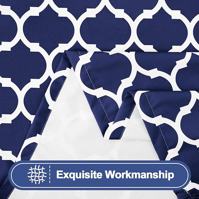 Smiry Picnic Table Cover with Bench Covers, Waterproof Elastic Fitted Tablecloth for 8 Foot Tables, Washable Polyester Tablecloths for Camping, Indoor & Outdoor (Navy Morocco, 30x96 Inch 3-pc Set)