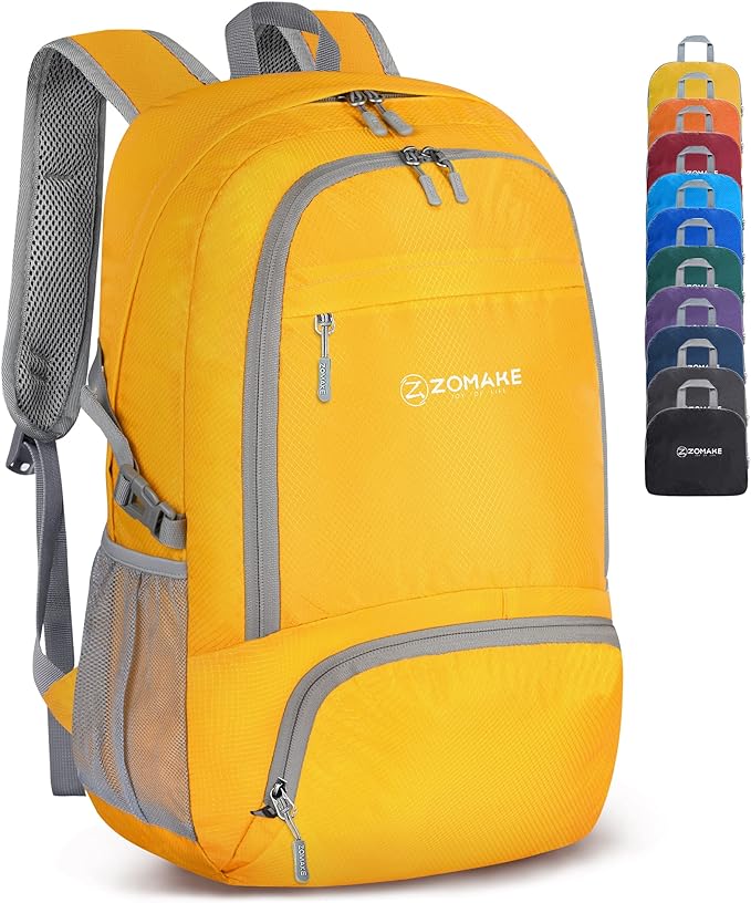 ZOMAKE Lightweight Packable Backpack 30L, Foldable Hiking Backpacks Water Resistant Compact Folding Daypack for Travel(Yellow)